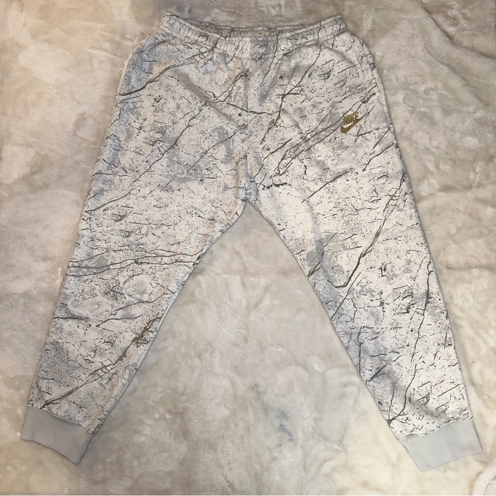 Nike White & Gray Marble Joggers with Gold Logo Size XXL